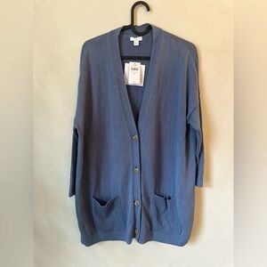 J. Jill New Eclipse Blue Cotton Jasmin Open Front Long Line Sweater Cardigan M